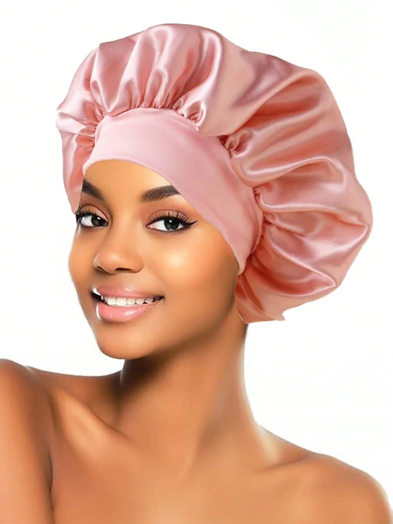 1/2pcs Mulberry Silk Sleep Cap, Soft Elastic Silk Sleep Hat, Suitable For Curly Hair Silk Hair Cover (Black & Pink)
