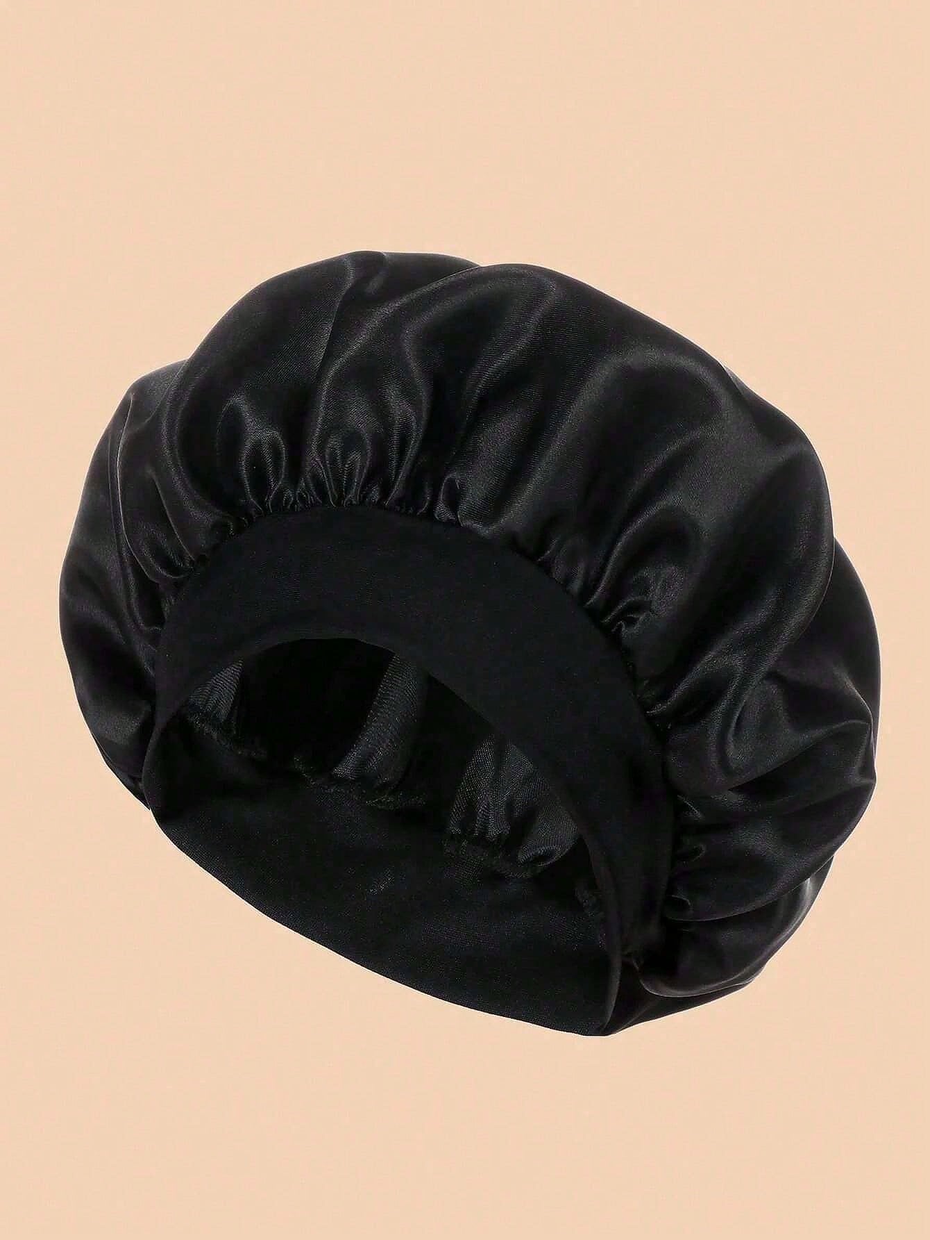 1/2pcs Mulberry Silk Sleep Cap, Soft Elastic Silk Sleep Hat, Suitable For Curly Hair Silk Hair Cover (Black & Pink)