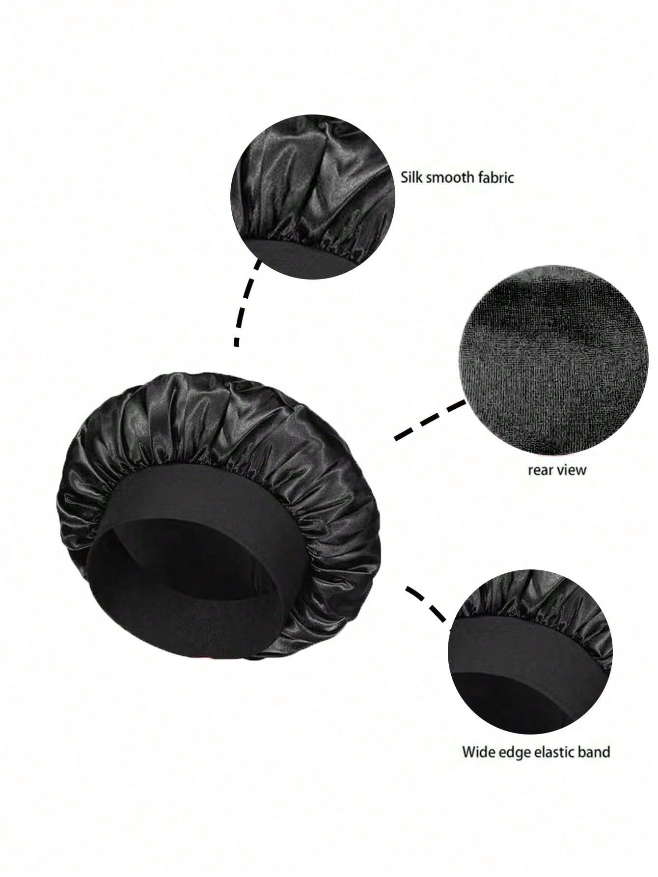 1/2pcs Mulberry Silk Sleep Cap, Soft Elastic Silk Sleep Hat, Suitable For Curly Hair Silk Hair Cover (Black & Pink)