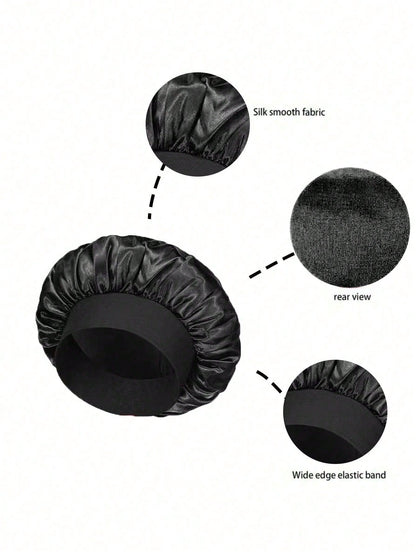 1/2pcs Mulberry Silk Sleep Cap, Soft Elastic Silk Sleep Hat, Suitable For Curly Hair Silk Hair Cover (Black & Pink)