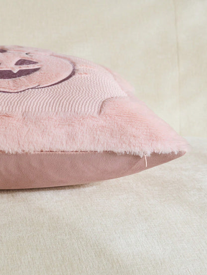 1/2pcs Pink Halloween Cute Ghost & Pumpkin Decorative Pillow Case, Front Quilted Ghost & Pumpkin, Back Dutch Velvet Fabric, Square Cushion Cover, Holiday Home Decor Pillowcase, Soft Comfortable Velvet