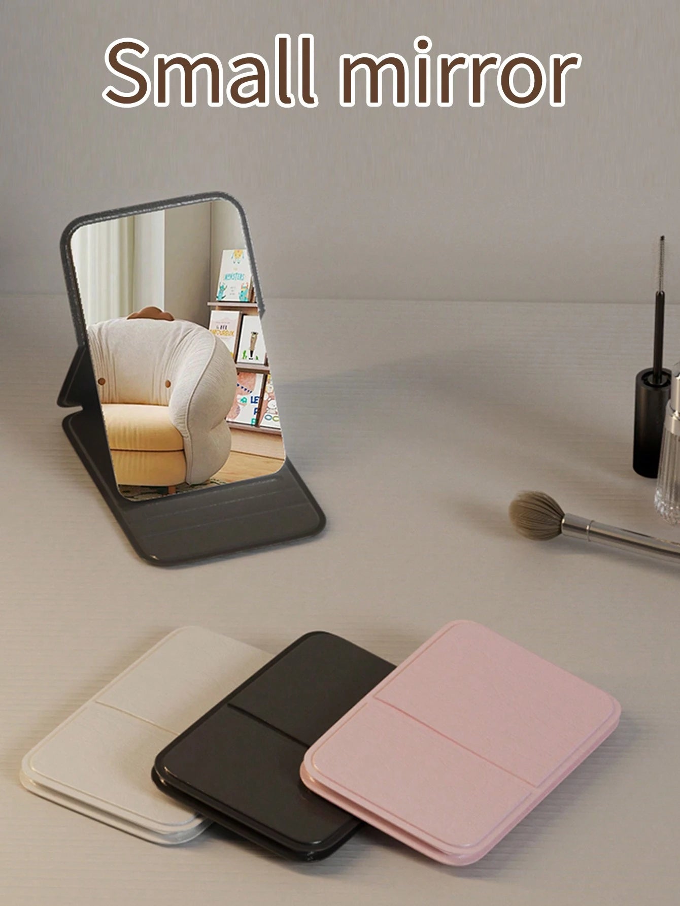 1/2pcs Portable Makeup Mirror, Solid Color PU Leather Foldable Pocket Mirror For Travel, Home Decor And School Supplies