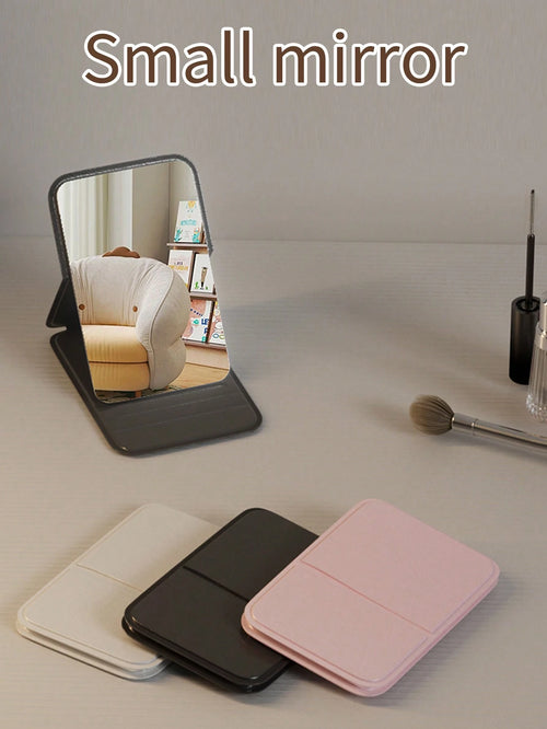 1/2pcs Portable Makeup Mirror, Solid Color PU Leather Foldable Pocket Mirror For Travel, Home Decor And School Supplies