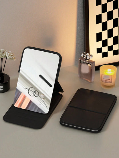 1/2pcs Portable Makeup Mirror, Solid Color PU Leather Foldable Pocket Mirror For Travel, Home Decor And School Supplies