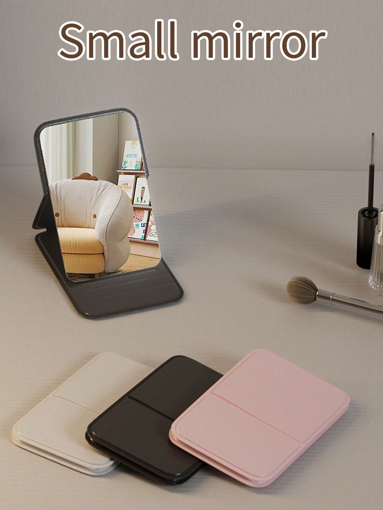 1/2pcs Portable Makeup Mirror, Solid Color PU Leather Foldable Pocket Mirror For Travel, Home Decor And School Supplies