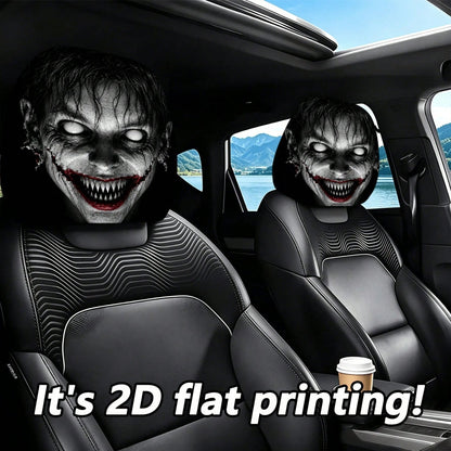 1/2pcs Printed Car Headrest Covers, Interior Decoration With Elastic Design And Universal Fit Installation, Ideal Choice For Interior Additions, Perfect Funny Car Decoration Featuring Scary Zombie Fac