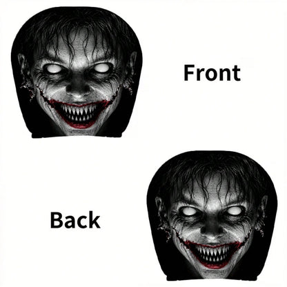 1/2pcs Printed Car Headrest Covers, Interior Decoration With Elastic Design And Universal Fit Installation, Ideal Choice For Interior Additions, Perfect Funny Car Decoration Featuring Scary Zombie Fac