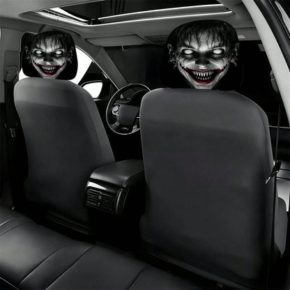 1/2pcs Printed Car Headrest Covers, Interior Decoration With Elastic Design And Universal Fit Installation, Ideal Choice For Interior Additions, Perfect Funny Car Decoration Featuring Scary Zombie Fac
