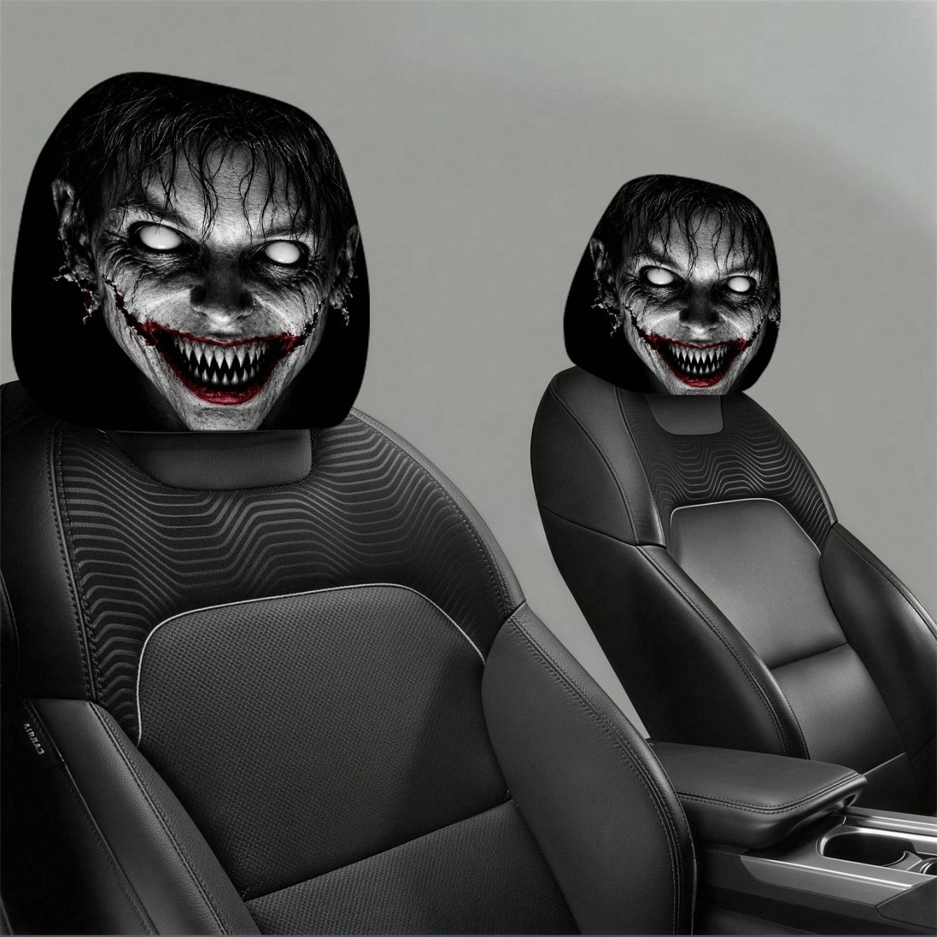1/2pcs Printed Car Headrest Covers, Interior Decoration With Elastic Design And Universal Fit Installation, Ideal Choice For Interior Additions, Perfect Funny Car Decoration Featuring Scary Zombie Fac