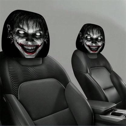 1/2pcs Printed Car Headrest Covers, Interior Decoration With Elastic Design And Universal Fit Installation, Ideal Choice For Interior Additions, Perfect Funny Car Decoration Featuring Scary Zombie Fac