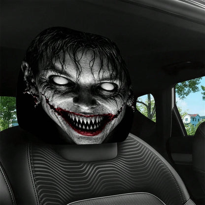 1/2pcs Printed Car Headrest Covers, Interior Decoration With Elastic Design And Universal Fit Installation, Ideal Choice For Interior Additions, Perfect Funny Car Decoration Featuring Scary Zombie Fac