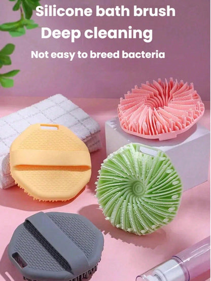 1/2pcs Silicone Bath Brush, Silicone Body Exfoliating Brush, Ergonomic Handle, Soft & Skin-Friendly, Suitable For Sensitive Skin, Effective Shower Callus Removal, Battery-Free, Portable For Home & Tra