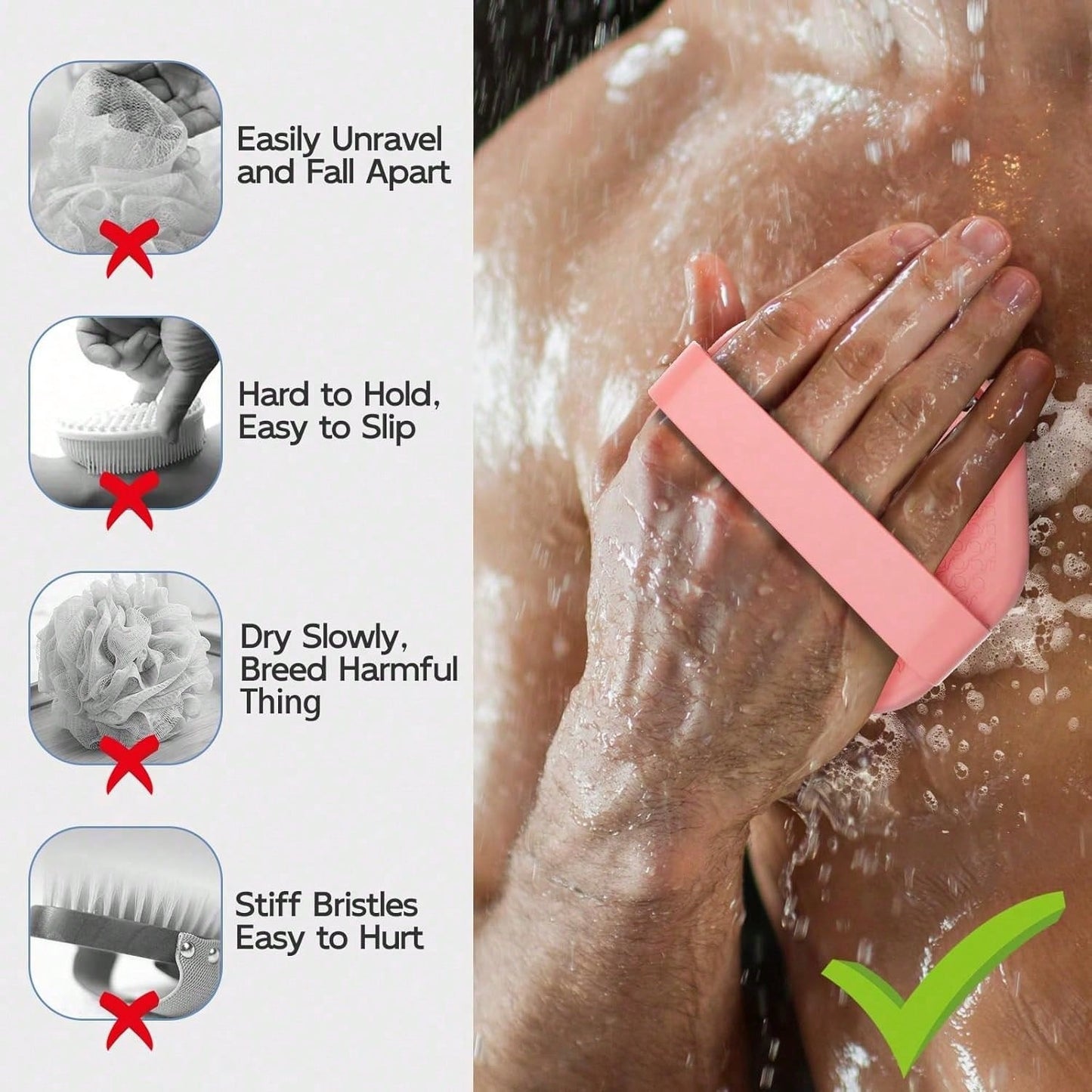 1/2pcs Silicone Bath Brush, Silicone Body Exfoliating Brush, Ergonomic Handle, Soft & Skin-Friendly, Suitable For Sensitive Skin, Effective Shower Callus Removal, Battery-Free, Portable For Home & Tra