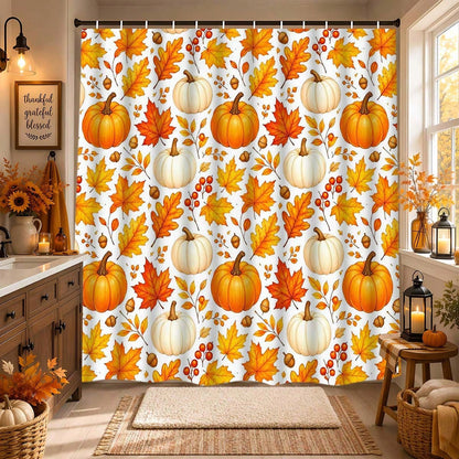 1/3/4pcs Autumn Pumpkin & Maple Leaf Shower Curtain Set, Polyester Bathroom Set, Bathroom Accessories, Bathroom Anti-Slip Mat, Bathroom Window Curtain Shower Set, Home Decor, Bathroom Decor, Harvest F