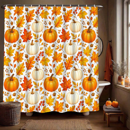 1/3/4pcs Autumn Pumpkin & Maple Leaf Shower Curtain Set, Polyester Bathroom Set, Bathroom Accessories, Bathroom Anti-Slip Mat, Bathroom Window Curtain Shower Set, Home Decor, Bathroom Decor, Harvest F