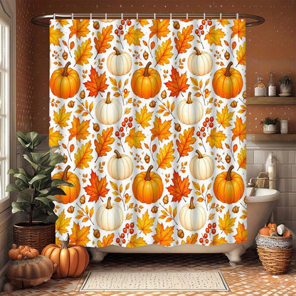 1/3/4pcs Autumn Pumpkin & Maple Leaf Shower Curtain Set, Polyester Bathroom Set, Bathroom Accessories, Bathroom Anti-Slip Mat, Bathroom Window Curtain Shower Set, Home Decor, Bathroom Decor, Harvest F