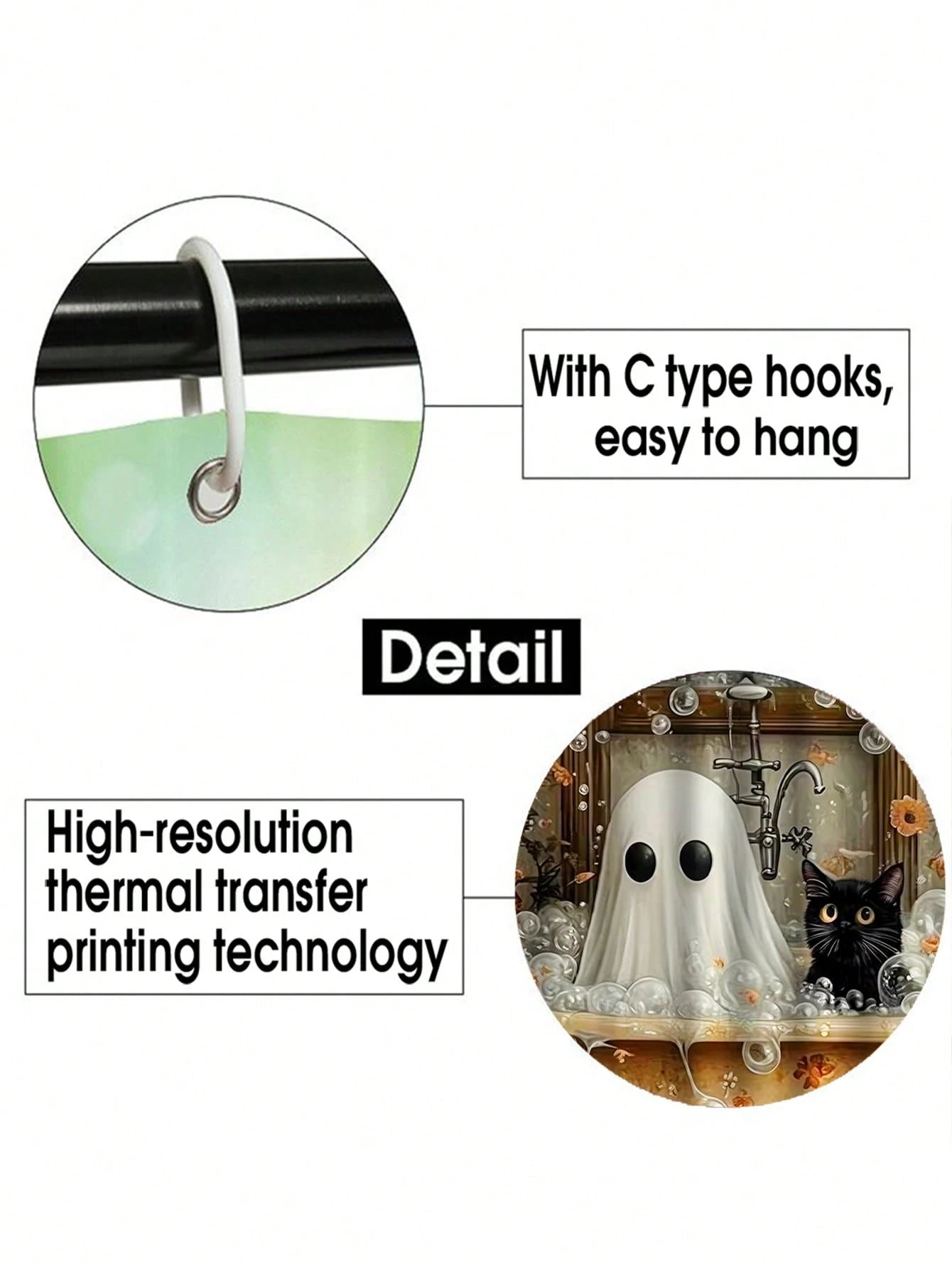 1/3/4pcs Halloween Ghost Cat Flower Shower Curtain Set For Bathroom,Vintage Bathroom Set,Bathroom Accesssories With 12 Hooks,Non-Slip Rug,Toilet Lid Cover U-Shaped Mat.Waterproof Polyester,Fits Home/B
