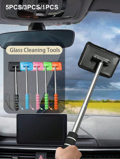 1/3/5pcs Microfiber Cloth Windshield Cleaning Tool Kit- Detachable Handle Car Glass Cleaner Brush, Car Glass Scraper, Interior Accessories, Car Cleaning Set, Car Glass Cleaner, Windshield Cleaner, Au