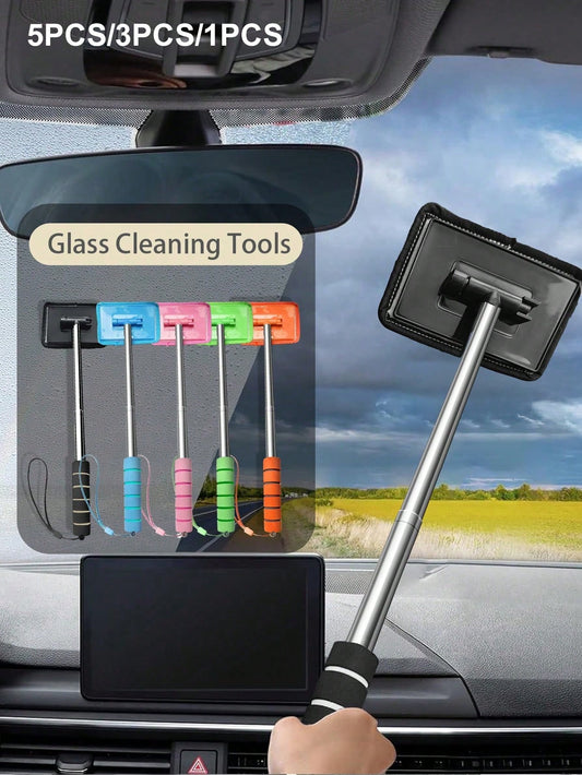 1/3/5pcs Microfiber Cloth Windshield Cleaning Tool Kit- Detachable Handle Car Glass Cleaner Brush, Car Glass Scraper, Interior Accessories, Car Cleaning Set, Car Glass Cleaner, Windshield Cleaner, Au