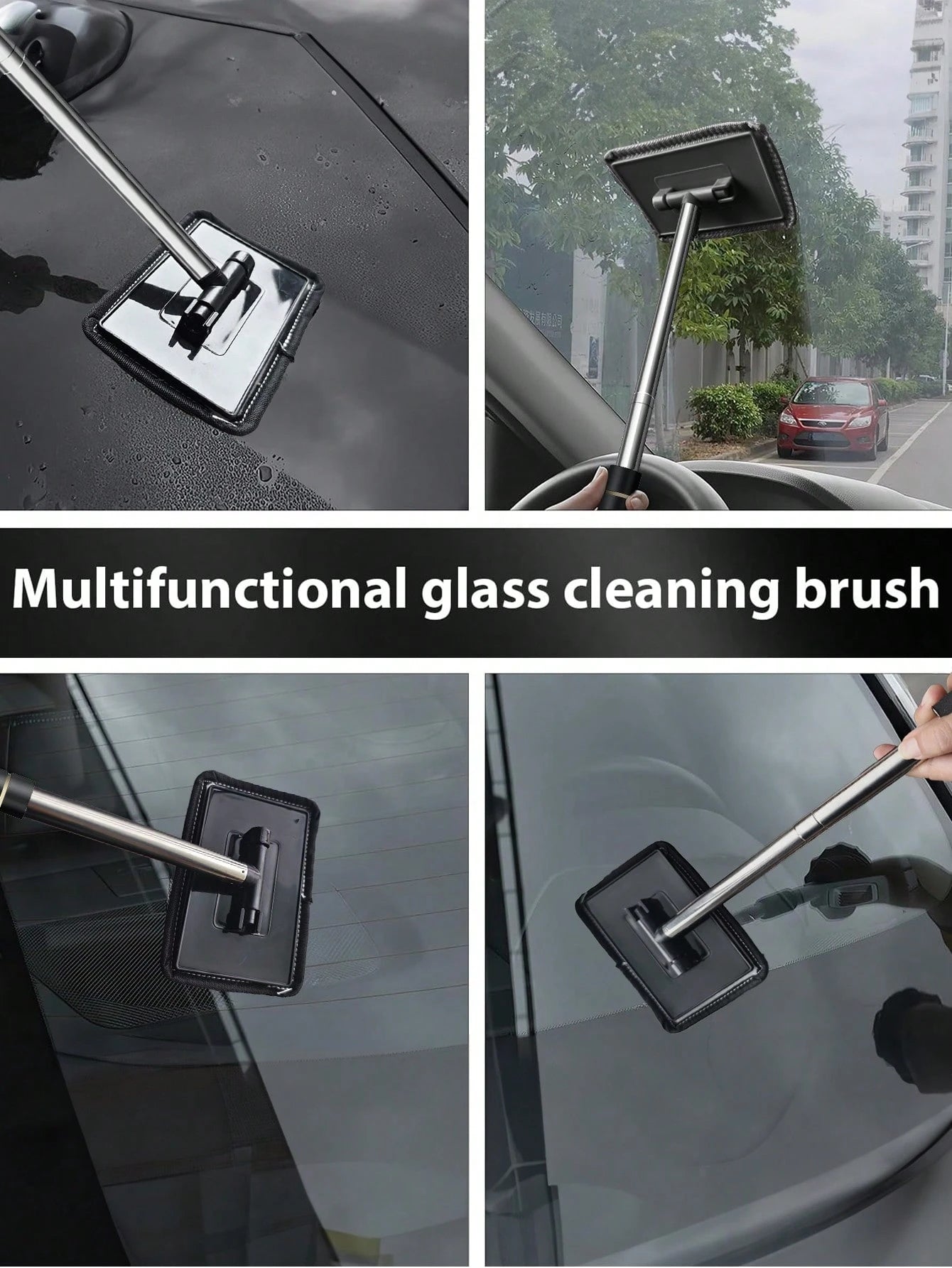 1/3/5pcs Microfiber Cloth Windshield Cleaning Tool Kit- Detachable Handle Car Glass Cleaner Brush, Car Glass Scraper, Interior Accessories, Car Cleaning Set, Car Glass Cleaner, Windshield Cleaner, Au