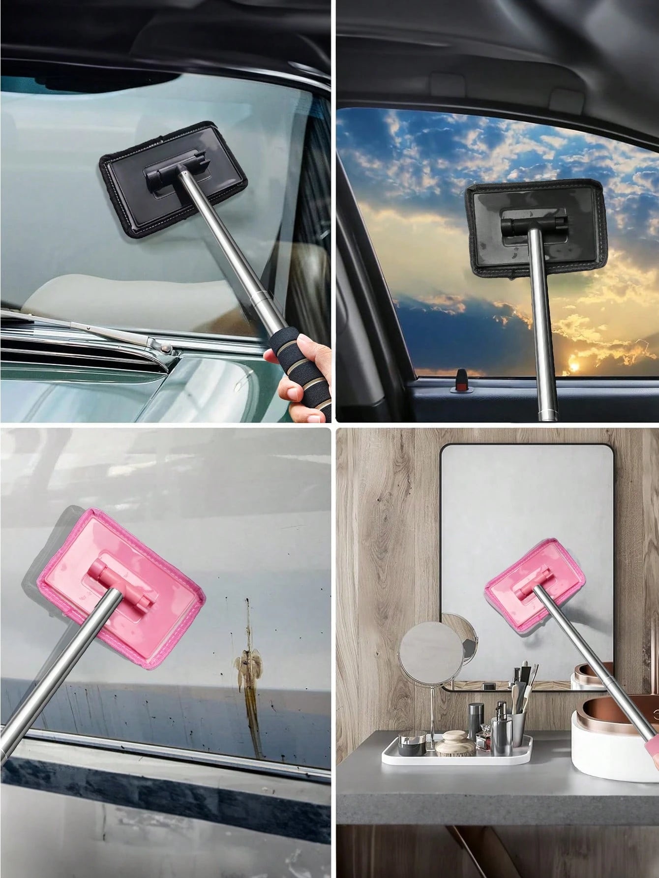 1/3/5pcs Microfiber Cloth Windshield Cleaning Tool Kit- Detachable Handle Car Glass Cleaner Brush, Car Glass Scraper, Interior Accessories, Car Cleaning Set, Car Glass Cleaner, Windshield Cleaner, Au