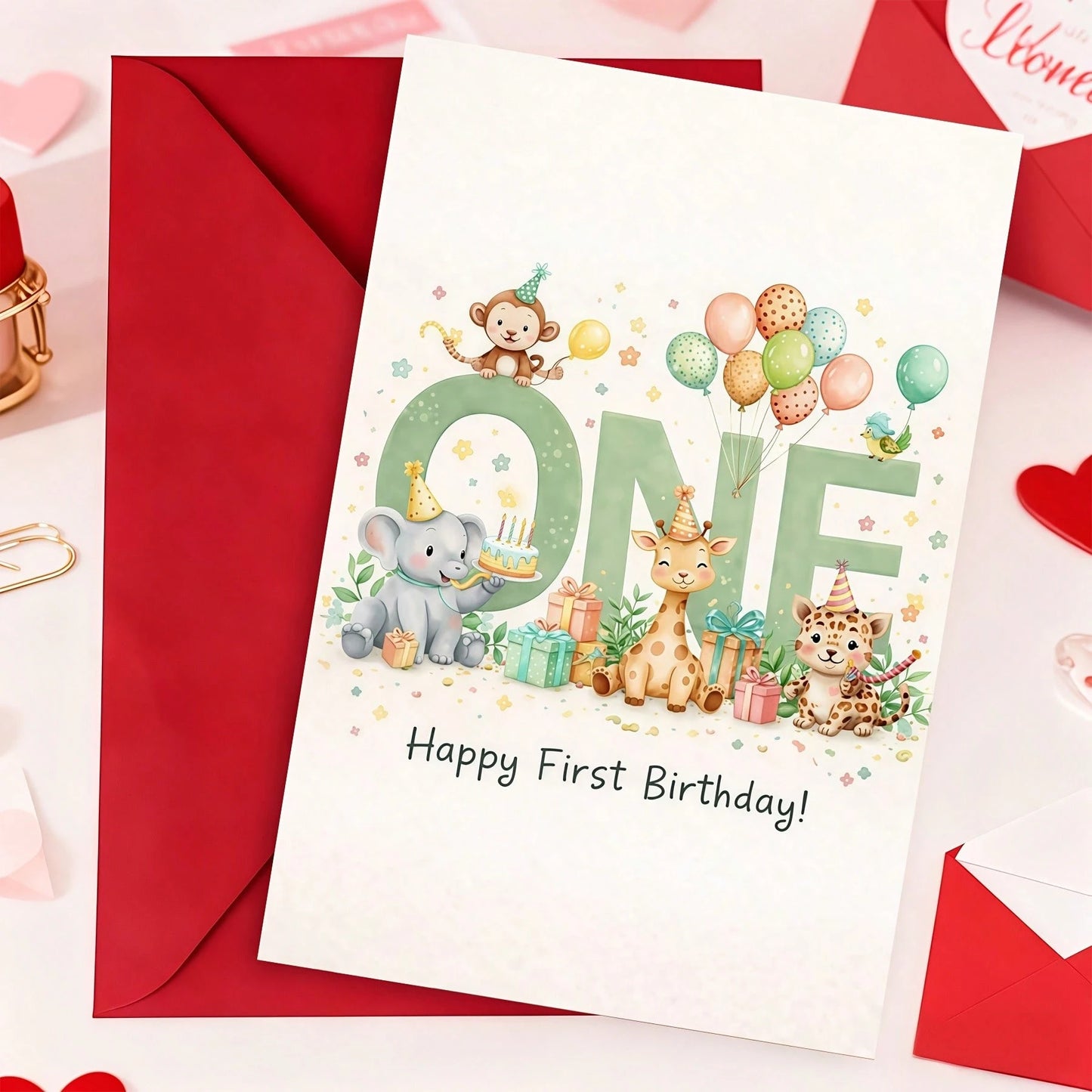 1/3 Pcs Cute Animal Birthday Card,Perfect For First Second Third Birthday|Family, Friends, Loved Ones, Envelope Greeting Card, Sweet Milestone Card
