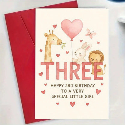 1/3 Pcs Cute Animal Birthday Card,Perfect For First Second Third Birthday|Family, Friends, Loved Ones, Envelope Greeting Card, Sweet Milestone Card