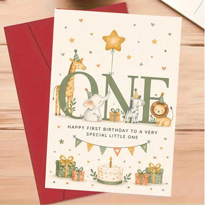 1/3 Pcs Cute Animal Birthday Card,Perfect For First Second Third Birthday|Family, Friends, Loved Ones, Envelope Greeting Card, Sweet Milestone Card