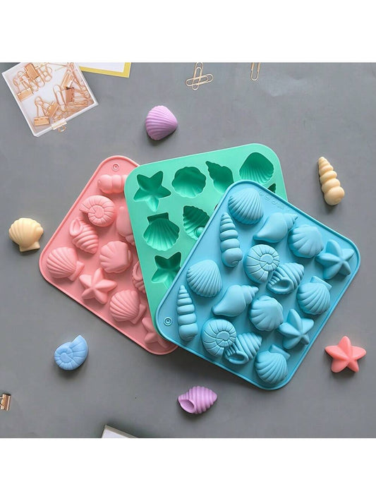 1/3pcs 12-Cavity Silicone Conch Shell Starfish Shape Candy Chocolate Ice Cube Mold, Kitchen Handmade Homemade Baking Tools, Gift For Father