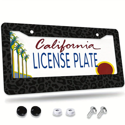 1 Black Leopard Print License Plate Frame, Aluminum Anti-Rust, Impact-Resistant, And Weather-Resistant License Plate Holder For Car Decoration, Suitable For American Standard Vehicles