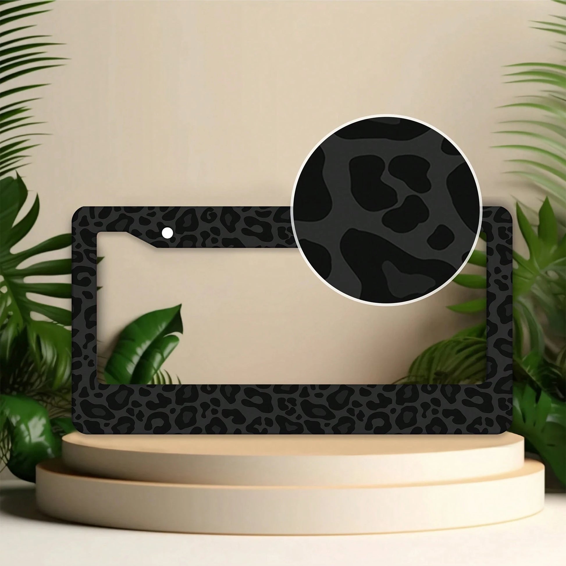 1 Black Leopard Print License Plate Frame, Aluminum Anti-Rust, Impact-Resistant, And Weather-Resistant License Plate Holder For Car Decoration, Suitable For American Standard Vehicles