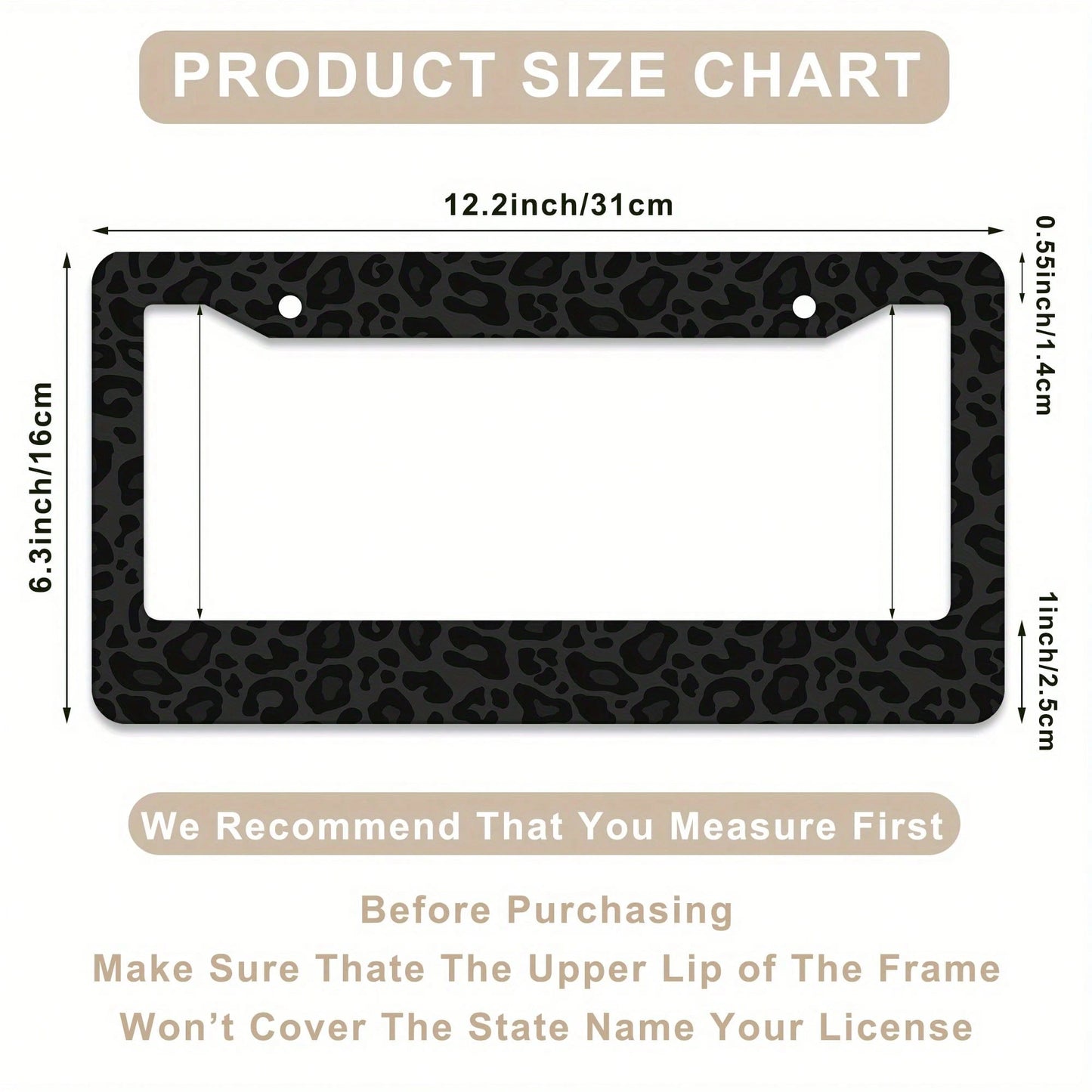 1 Black Leopard Print License Plate Frame, Aluminum Anti-Rust, Impact-Resistant, And Weather-Resistant License Plate Holder For Car Decoration, Suitable For American Standard Vehicles