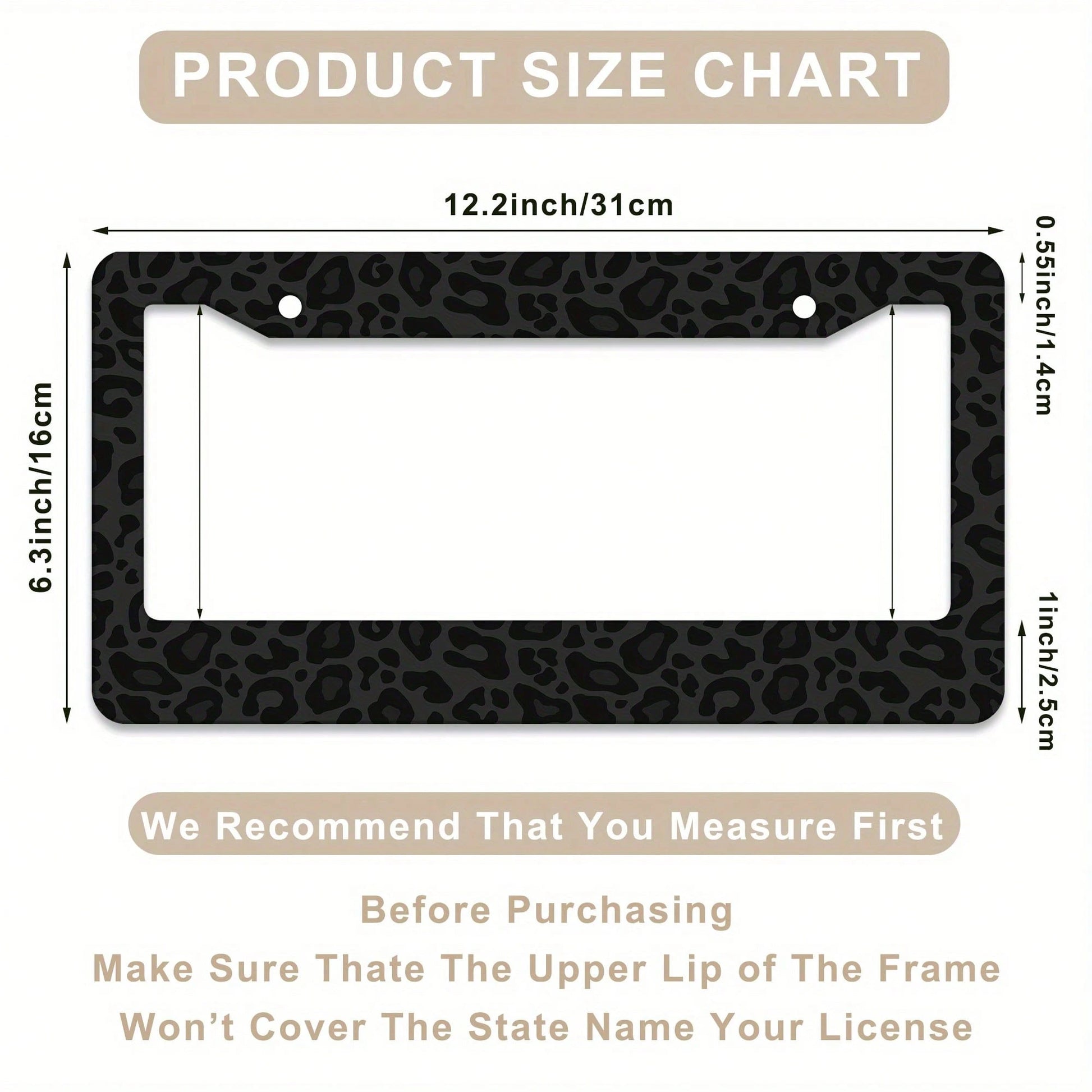 1 Black Leopard Print License Plate Frame, Aluminum Anti-Rust, Impact-Resistant, And Weather-Resistant License Plate Holder For Car Decoration, Suitable For American Standard Vehicles