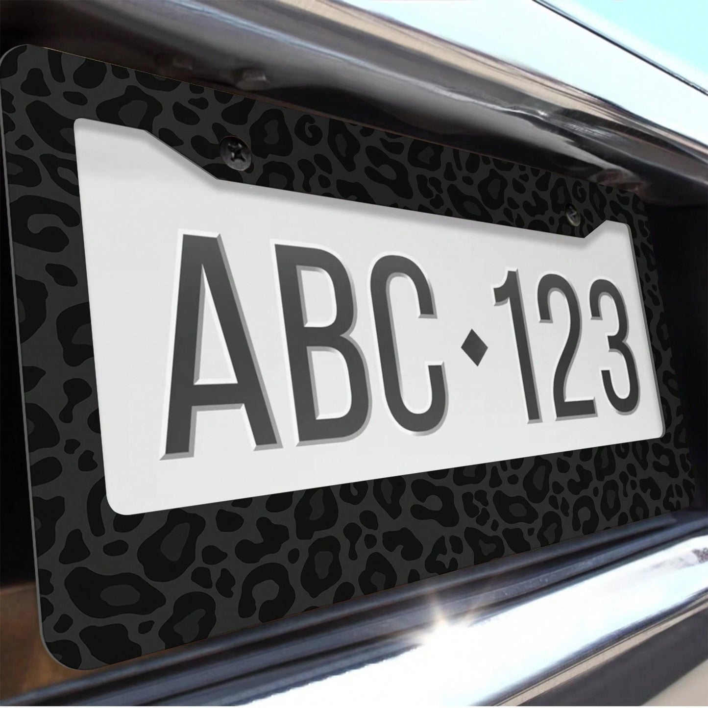 1 Black Leopard Print License Plate Frame, Aluminum Anti-Rust, Impact-Resistant, And Weather-Resistant License Plate Holder For Car Decoration, Suitable For American Standard Vehicles