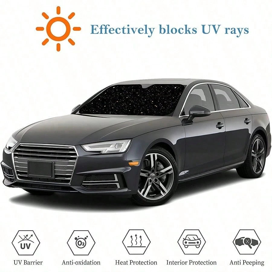 1 Car Windshield Sunshade, Starry Sky Design. Provides UV Protection For The Front Windshield, Helps Maintain A Cool Temperature In Summer, Easy To Install And Store, Suitable For Most Vehicles