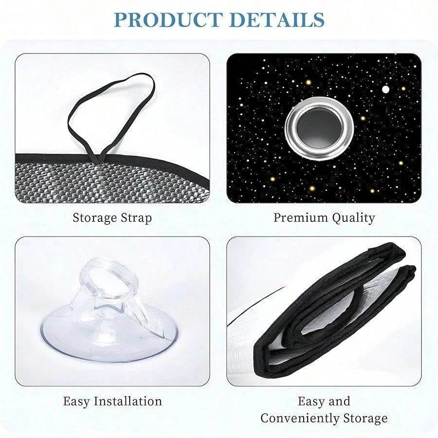 1 Car Windshield Sunshade, Starry Sky Design. Provides UV Protection For The Front Windshield, Helps Maintain A Cool Temperature In Summer, Easy To Install And Store, Suitable For Most Vehicles