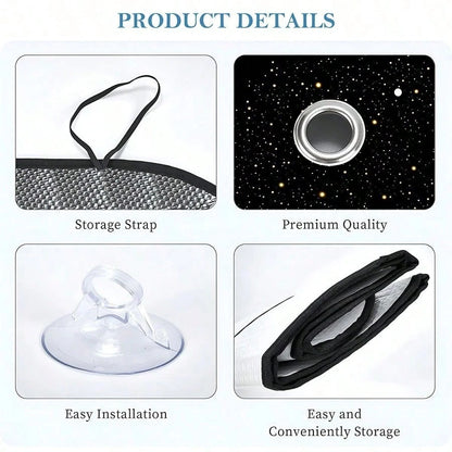 1 Car Windshield Sunshade, Starry Sky Design. Provides UV Protection For The Front Windshield, Helps Maintain A Cool Temperature In Summer, Easy To Install And Store, Suitable For Most Vehicles