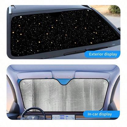 1 Car Windshield Sunshade, Starry Sky Design. Provides UV Protection For The Front Windshield, Helps Maintain A Cool Temperature In Summer, Easy To Install And Store, Suitable For Most Vehicles