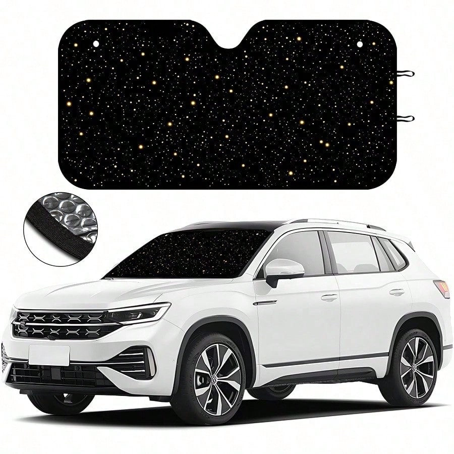 1 Car Windshield Sunshade, Starry Sky Design. Provides UV Protection For The Front Windshield, Helps Maintain A Cool Temperature In Summer, Easy To Install And Store, Suitable For Most Vehicles