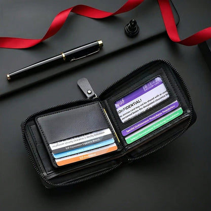 1 Men's Luxury PU Wallet| Black, Zipper Closure, Multiple Card Slots, Large Capacity, Stitching Design- Perfect Gift For Father, Husband, Brother