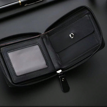 1 Men's Luxury PU Wallet| Black, Zipper Closure, Multiple Card Slots, Large Capacity, Stitching Design- Perfect Gift For Father, Husband, Brother