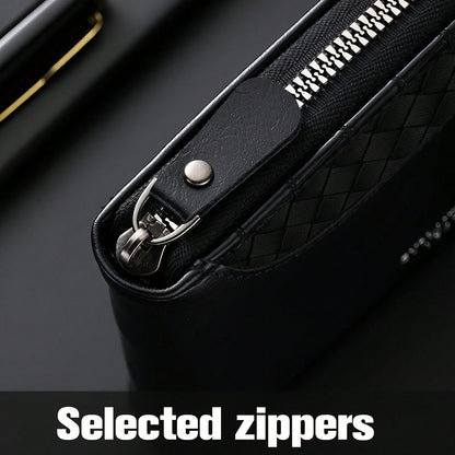 1 Men's Luxury PU Wallet| Black, Zipper Closure, Multiple Card Slots, Large Capacity, Stitching Design- Perfect Gift For Father, Husband, Brother