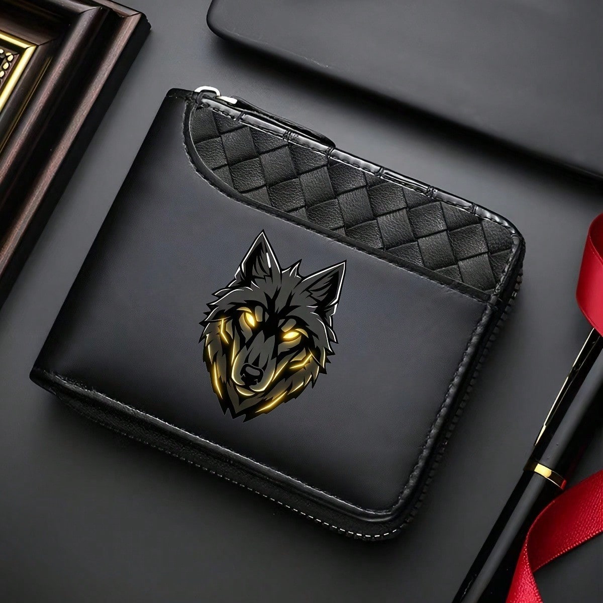 1 Men's Luxury PU Wallet| Black, Zipper Closure, Multiple Card Slots, Large Capacity, Stitching Design- Perfect Gift For Father, Husband, Brother