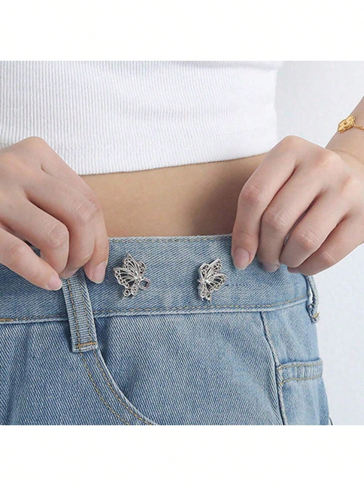 1 Pair Adjustable Butterfly Waistband Button, Detachable And Seamless, Ideal For Altering Waist Size On Jeans, No Need For Sewing Or Nailing- Waist Slimming Tool