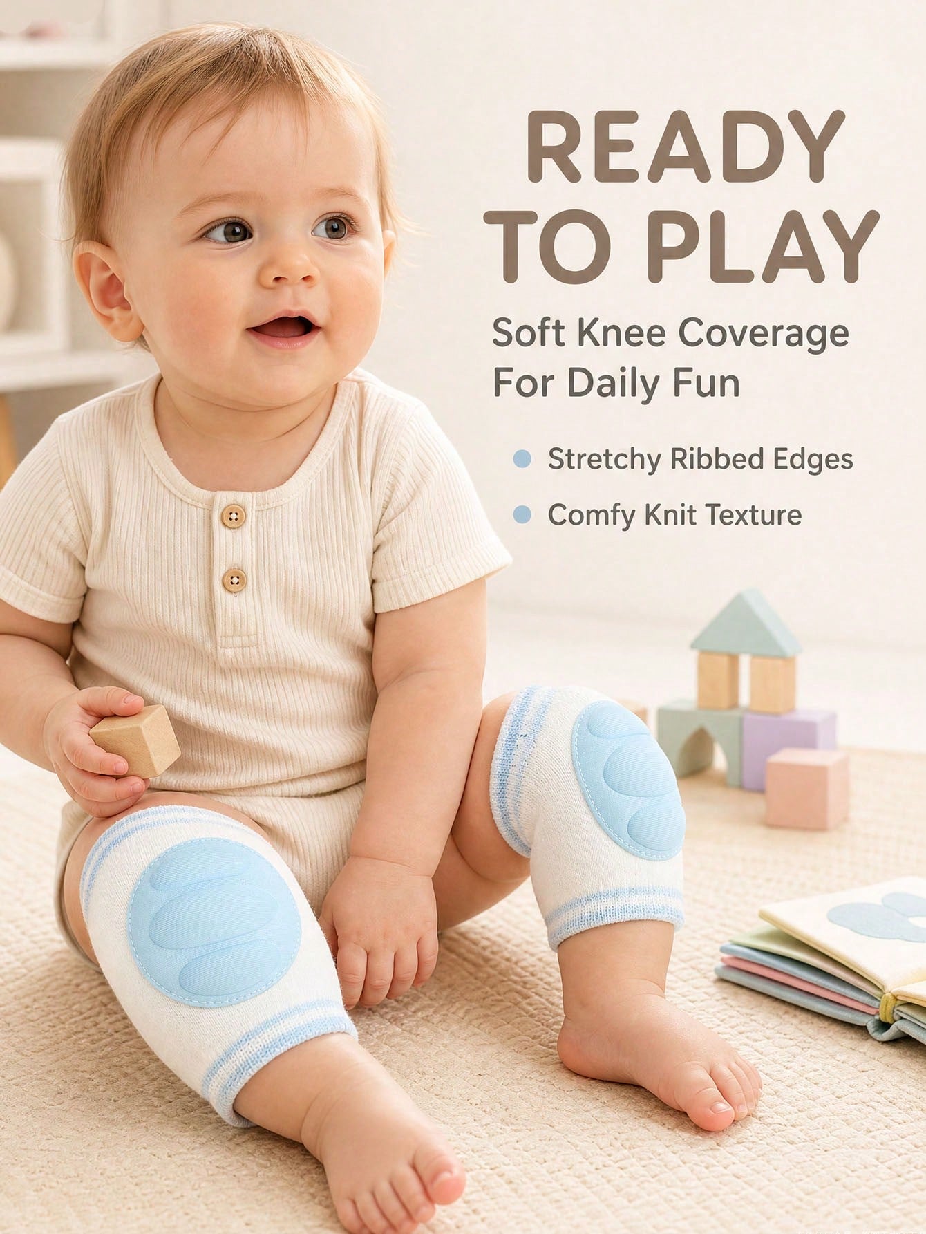 1 Pair Baby Crawling Knee Pads, Infant Toddler Walking Anti-Fall Knee Covers, Breathable Knitted Thickened Cushioning Pads, Elastic Striped Non-Slip Baby Leg Protectors