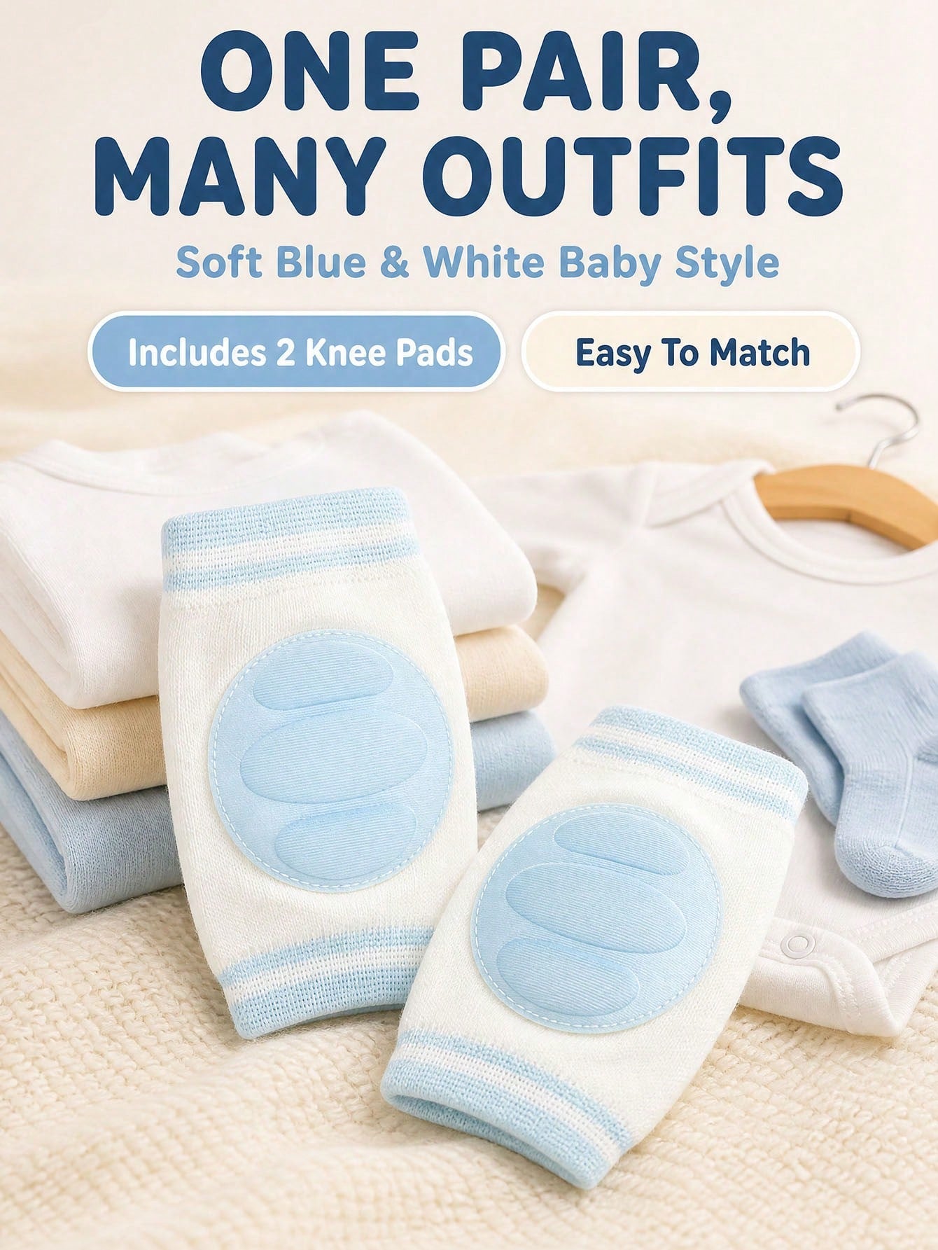 1 Pair Baby Crawling Knee Pads, Infant Toddler Walking Anti-Fall Knee Covers, Breathable Knitted Thickened Cushioning Pads, Elastic Striped Non-Slip Baby Leg Protectors