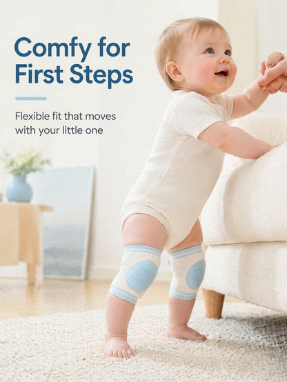 1 Pair Baby Crawling Knee Pads, Infant Toddler Walking Anti-Fall Knee Covers, Breathable Knitted Thickened Cushioning Pads, Elastic Striped Non-Slip Baby Leg Protectors