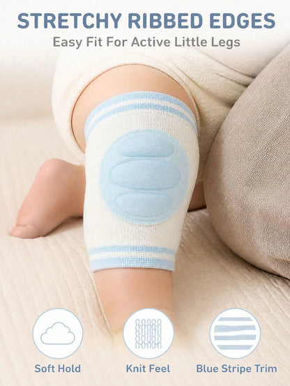 1 Pair Baby Crawling Knee Pads, Infant Toddler Walking Anti-Fall Knee Covers, Breathable Knitted Thickened Cushioning Pads, Elastic Striped Non-Slip Baby Leg Protectors