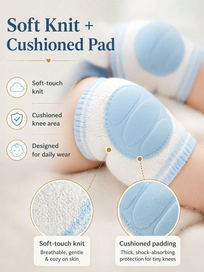 1 Pair Baby Crawling Knee Pads, Infant Toddler Walking Anti-Fall Knee Covers, Breathable Knitted Thickened Cushioning Pads, Elastic Striped Non-Slip Baby Leg Protectors
