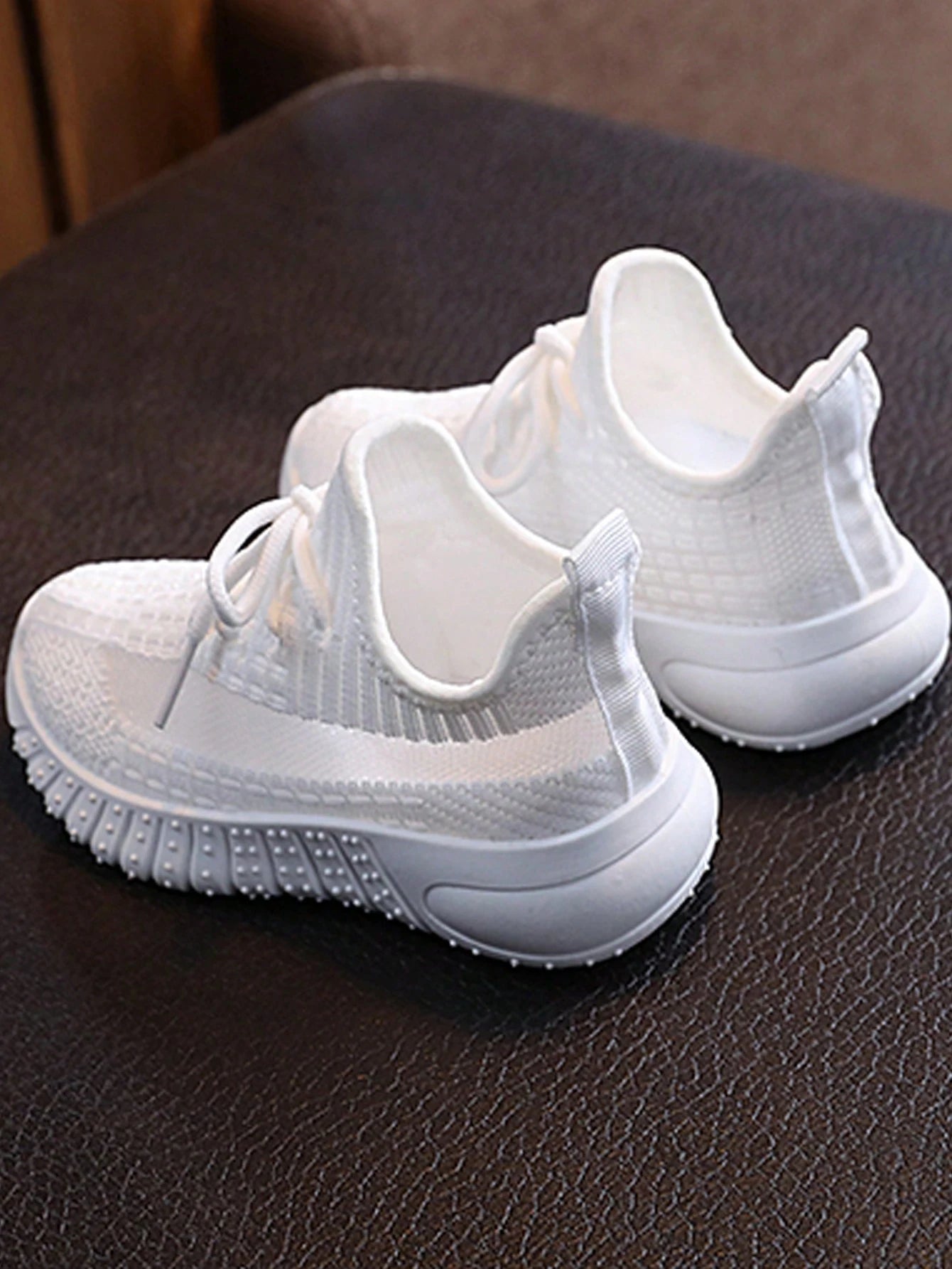 1 Pair Children Fashionable Woven Knitted Breathable Running Shoes, Comfortable Non-Slip Lace-Up Athletic Sneakers For Kids Outdoor Activities